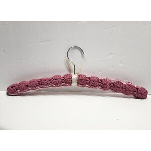 Crochet Covered Wooden Clothes Hanger Pink Vintage